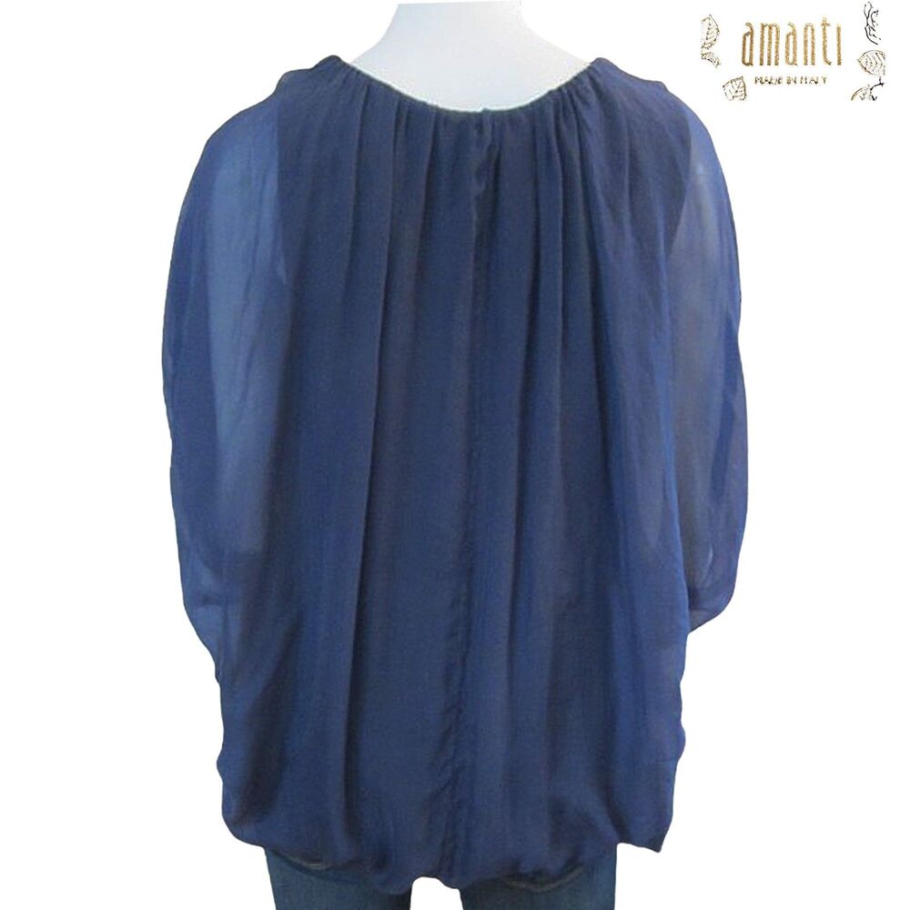 Amanti Italy NWT 100% Silk Sequin Dolman-Sleeve Navy Blouse S – Elegant Evening - Picture 10 of 12